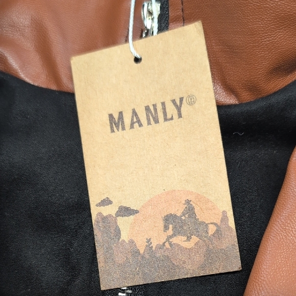 Manly XL Blazer Jacket Black Brown Faux Leather Trim Western Cowboy Style Coat - Picture 2 of 6